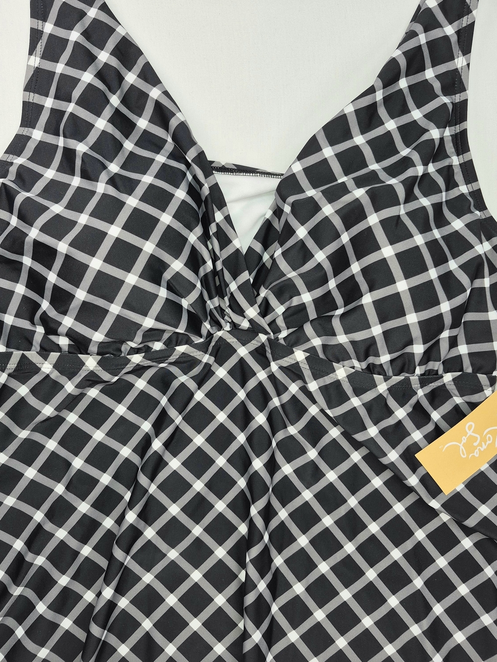Kona Sol Black & White Windowpane Twist Front Tankini Swim Top Womens 2X 20-22